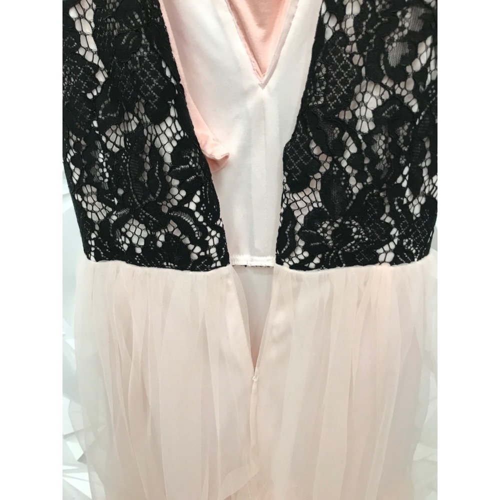 Avec Les Filles Sleeveless Black Lace Top Pink Tulle Maxi Dress Sz 8 V-Neck - Picture 4 of 8